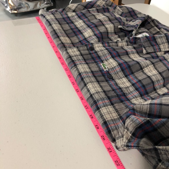 Lacoste Mens Flannel Shirt Size Medium Plaid Button Up Long Sleeve Blue Gray - Picture 11 of 14